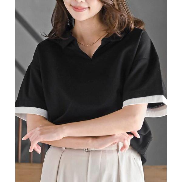 トレーナー スウェット リブ使いミニ裏毛配色プルオーバー レディース