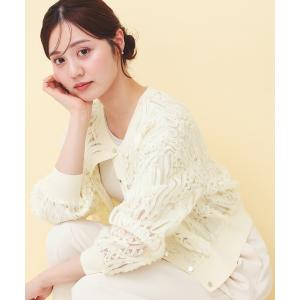 カーディガン シアー幾何刺繍カーディガン「洗濯機OK」 レディース