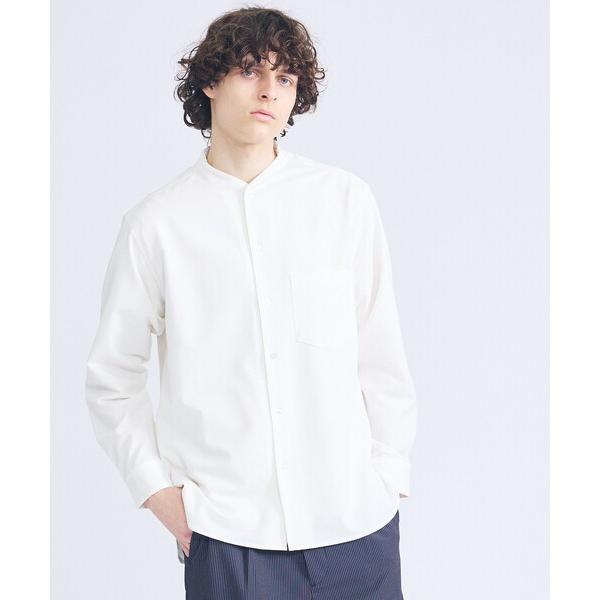 シャツ デニムライク シャンブレー カラーレスシャツ / バンドカラーシャツ / 変形襟 メンズ レ...