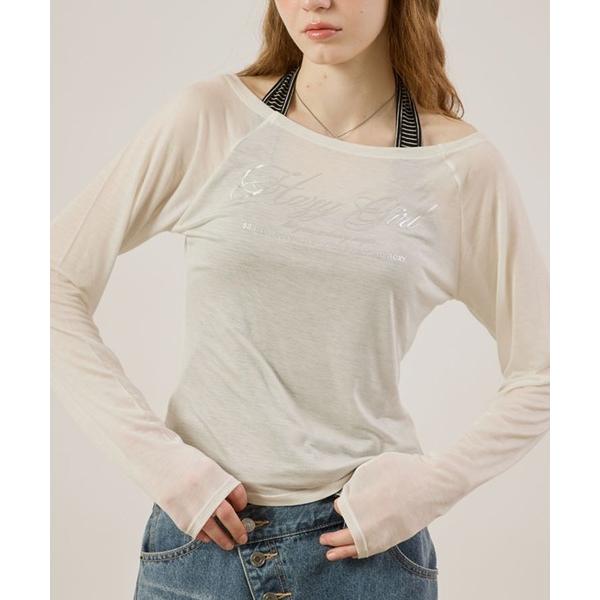 tシャツ Logo print sheer long sleeve T-shirt/ロゴプリントシア...