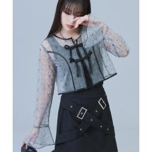 ブラウス シャツ パイピングレースチャイナブラウス レディース