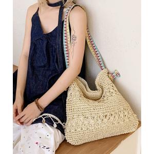 かごバッグ カゴバッグ ペーパーブレード ジャガード編みショルダーバッグ