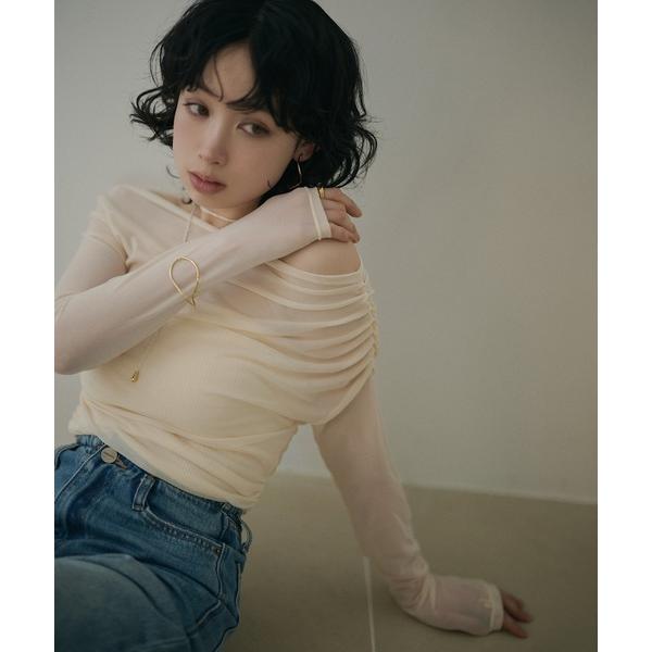 tシャツ sheer side gather drape tops /シアーサイドギャザードレープト...