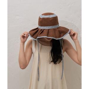 帽子 ハット :「UV対応」柔らか配色たためるジュートフリルハット レディース