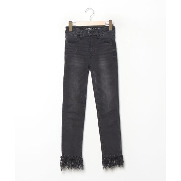 「American Eagle」 フリンジスキニーデニムパンツ 0 ブラック レディース