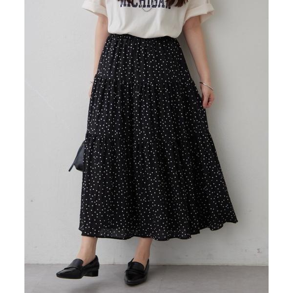 スカート 「トレンドのドット柄」ティアードプリーツスカート