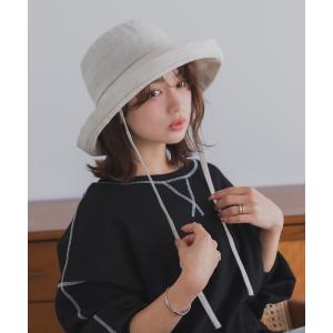 帽子 ハット つば広リネンハット / ストラップ付き 折りたたみ サイズ調整可 M XL レディース
