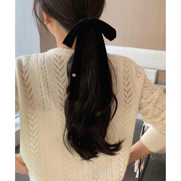 ヘアゴム ベルベットリボンヘアゴム／上品ロングリボン＆ショートタイプ 選べる2デザイン