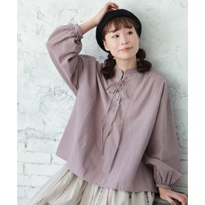ブラウス シャツ たなびくラベンダーの編み上げブラウス レディース