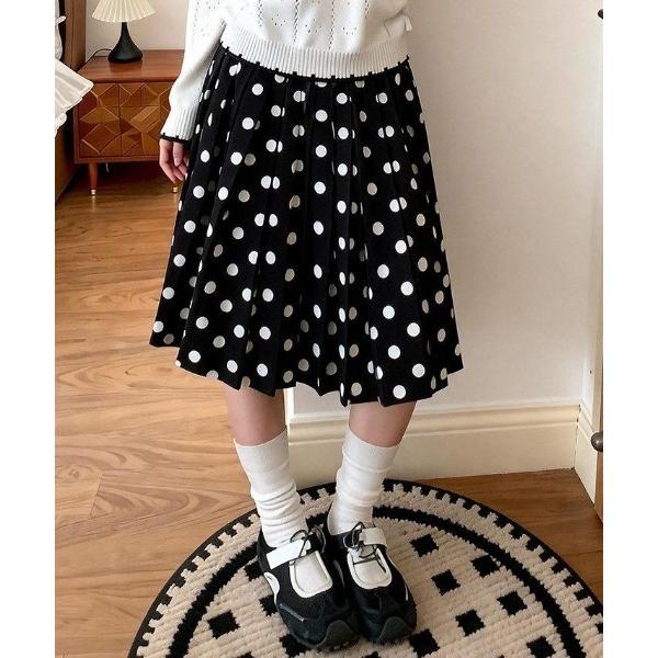 スカート ドット柄フレアミモレスカート