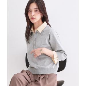 ニット セーター シャツレイヤード風ポロニット「洗濯機OK」 レディース