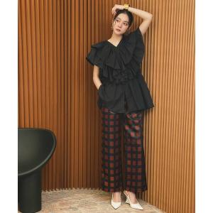 パンツ 「2026SS」タッターチェックワイドパンツ ウエストゴム 洗える レディース