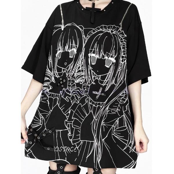 tシャツ A'GEM/9 × .kom「AOSPACE/アオスペース」イラストプリントTシャツ レデ...
