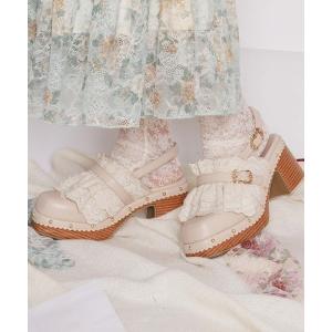 サンダル ベルト使いレースフリルサボ レディース