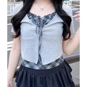 tシャツ レイヤードカーデトップス レディース