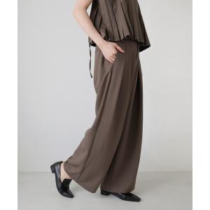 スラックス パンツ 「セットアップ対応」ツータックドレープワイドパンツ レディース