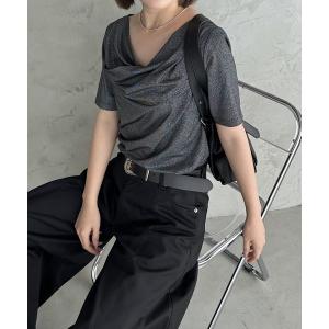tシャツ ラメドレープカットトップス「ワンショル＆オフショル着用可能」 レディース