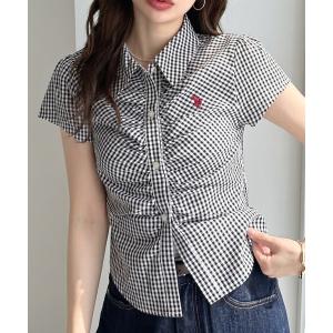 ブラウス シャツ 半袖 「Ada.別注 U.S. POLO ASSN.」フロント ギャザー ショート チェック シャツ レディース