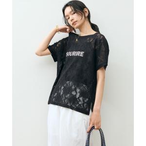ブラウス シャツ 半袖 ロゴレースＴＯＰＳ レディース