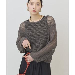 ニット セーター 刺繍メッシュプルオーバー レディース