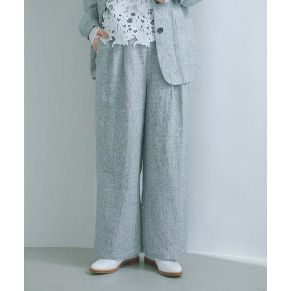 パンツ 「リネン100%」リネンツータックストレートパンツ「プチ・プラスサイズあり」 レディース