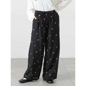 パンツ シアー楊柳刺繍イージーパンツ レディース