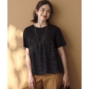 tシャツ カットワークエンブロイダリー スカラップヘム トップス レディース