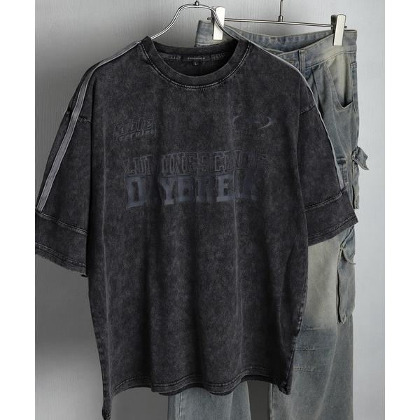 tシャツ ピグメント加工 サッカーゲームシャツ 半袖T ライン入り オーバーサイズ メンズ レディー...