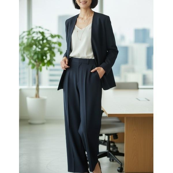 スラックス パンツ 「ツイルストレートパンツ」着回し力抜群のセットアップ対応パンツ　ネイビー/カーキ...