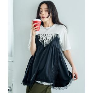 tシャツ 半袖 レースキャミ ドッキングTシャツ/レイヤードデザインTシャツ レディース