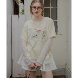 tシャツ レースドッキングTシャツ レディース