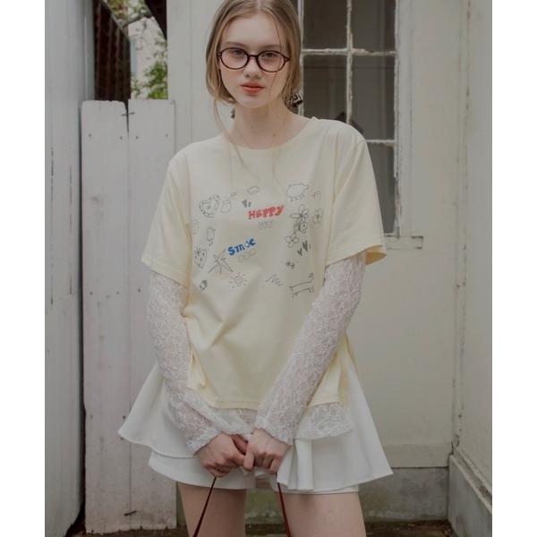 tシャツ レースドッキングTシャツ レディース
