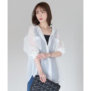 パーカー フード付きシアーシャツブラウス / シアーパーカー 羽織り 体型カバー 軽羽織り レディース