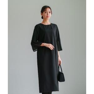 ワンピース 卒業式 喪服・礼服「洗えるフォーマル」フロント開き・フレアシフォン袖ワンピース