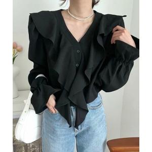 ブラウス シャツ ラッフルフリルVネックブラウス レディース