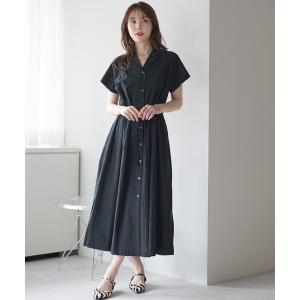 シャツワンピース 前開き2WAY ウエストギャザーシャツワンピース｜ロング丈・体型カバー・羽織り・綿100%（S.M.L.XL)