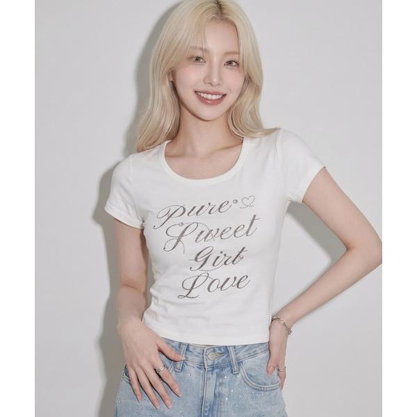 tシャツ 半袖 A'GEM/9 × .kom 「.KOM/ドットケーオーエム」ラインストーンレタリン...