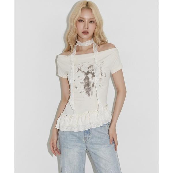 tシャツ 半袖 A'GEM/9 × .kom 「.KOM/ドットケーオーエム」 ドレープネック フリ...