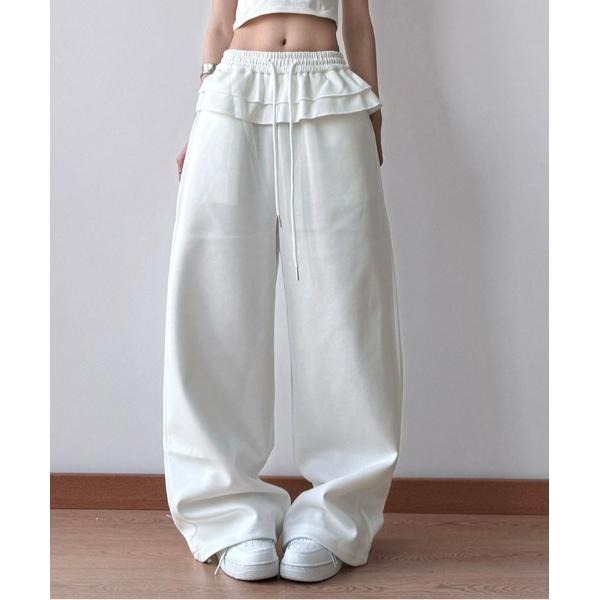 ワイドパンツ スウェットパンツ ジャージ ウエストペプラム付きスウェットワイドパンツ レディース