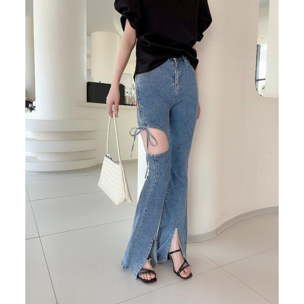 ジーンズ デニム デニムパンツ 「Jasmine」カットアウトフロントスリットフレアデニムパンツ レ...