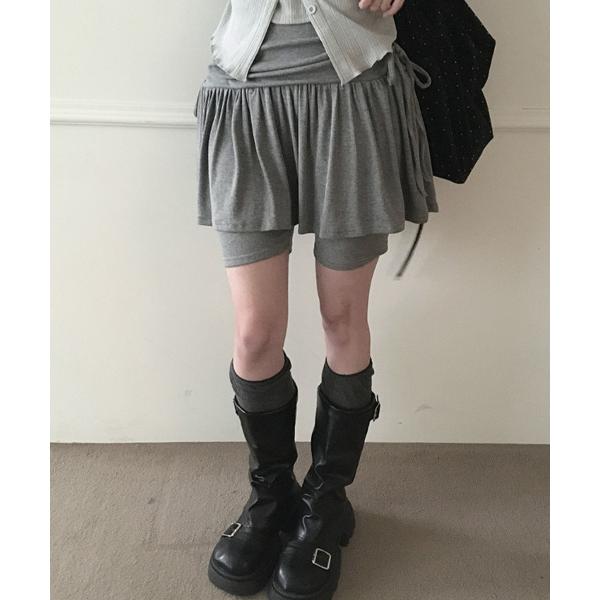 スカート ドローストリング レイヤード風スカパン