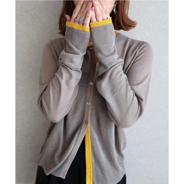 カーディガン リネンタッチシアー配色カーディガン レディース