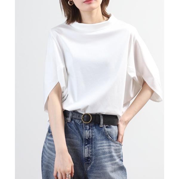 tシャツ BRODIAEA シルク混ボトルネックカットソープルオーバー 半端袖 レディース