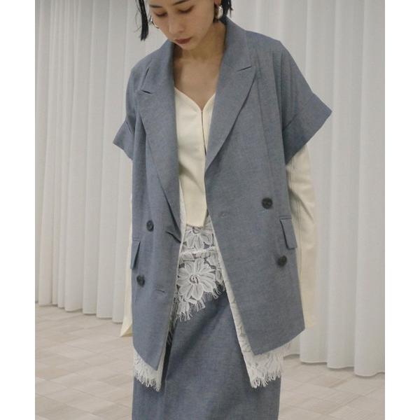 ジャケット ノーカラージャケット MELANGE LACE VEST LAYERED JACKET ...