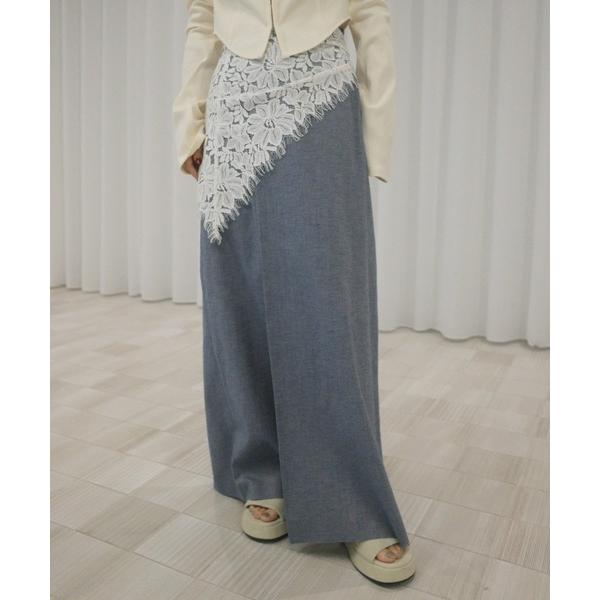 スカート MELANGE STRAIGHT SKIRT WITH LACE SCARF