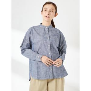 ブラウス シャツ ダンガリーバンドカラーシャツ レディース