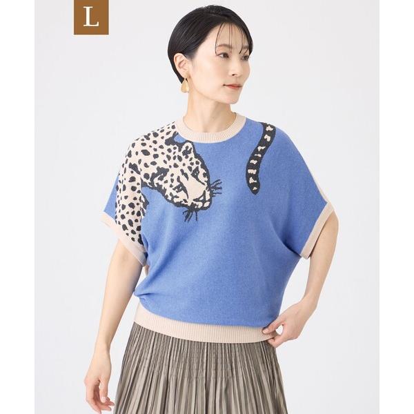 tシャツ 「L」「カタログ掲載・ウォッシャブル」バイカラーチーターインターシャニットプルオーバー レ...