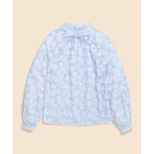 ブラウス シャツ コットン　ジャカード　スタンドカラー　ブラウス レディース