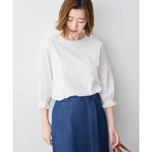 tシャツ レースシャーリング袖ブラウス レディース