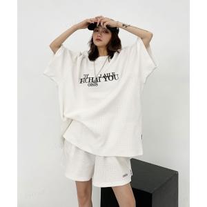 パジャマ ルームウェア 韓国ファッション 「上下セット」FEICHAI刺繍ロゴワッフル半袖セットアップ レディース